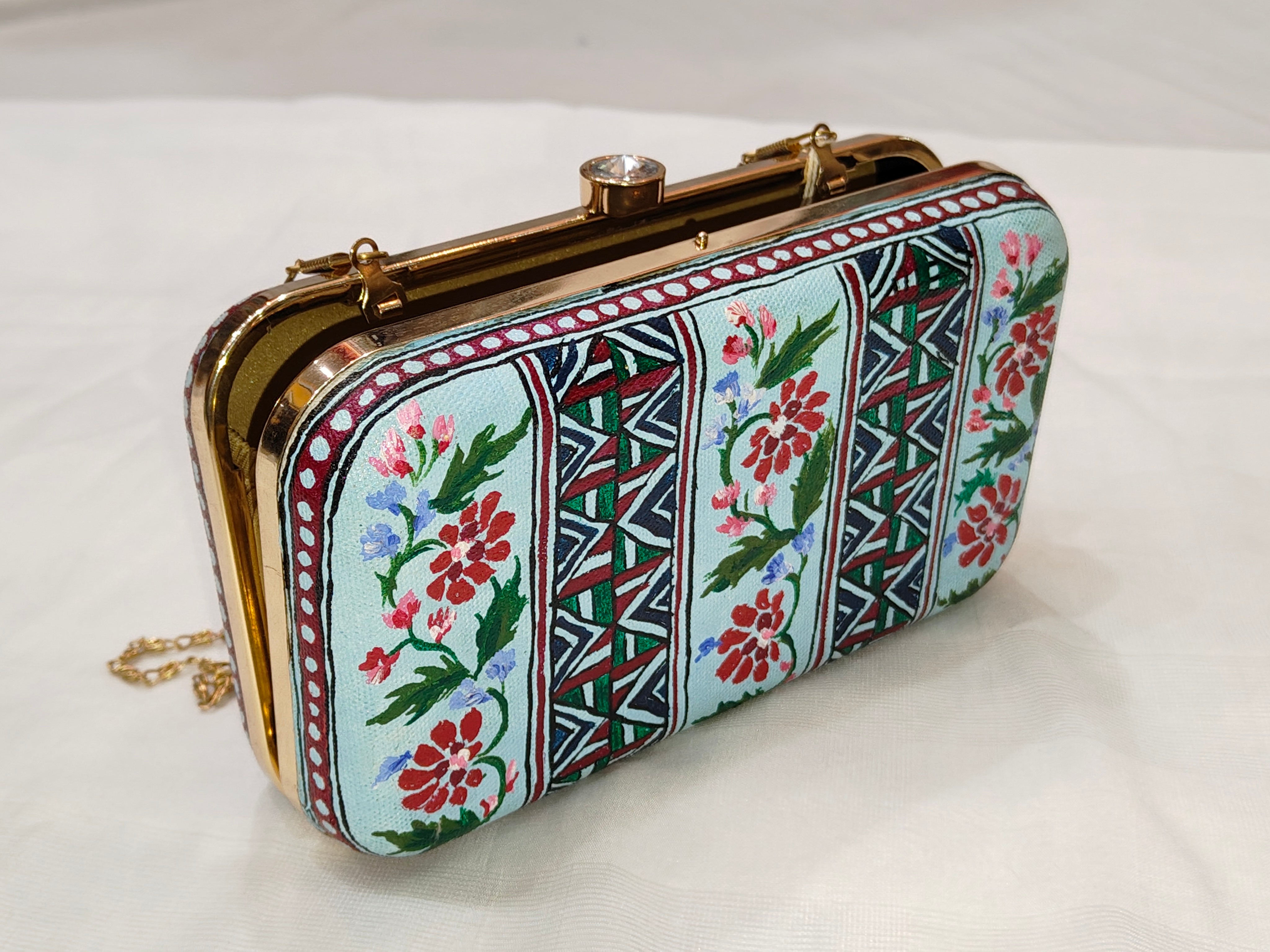 Sky Blue Handpainted Madhubani Clutch